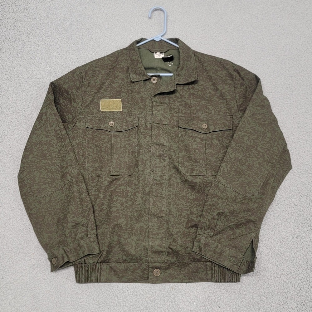 VTG Czech Army Field Jacket Mens Large Green Camo Military Canvas Button Front